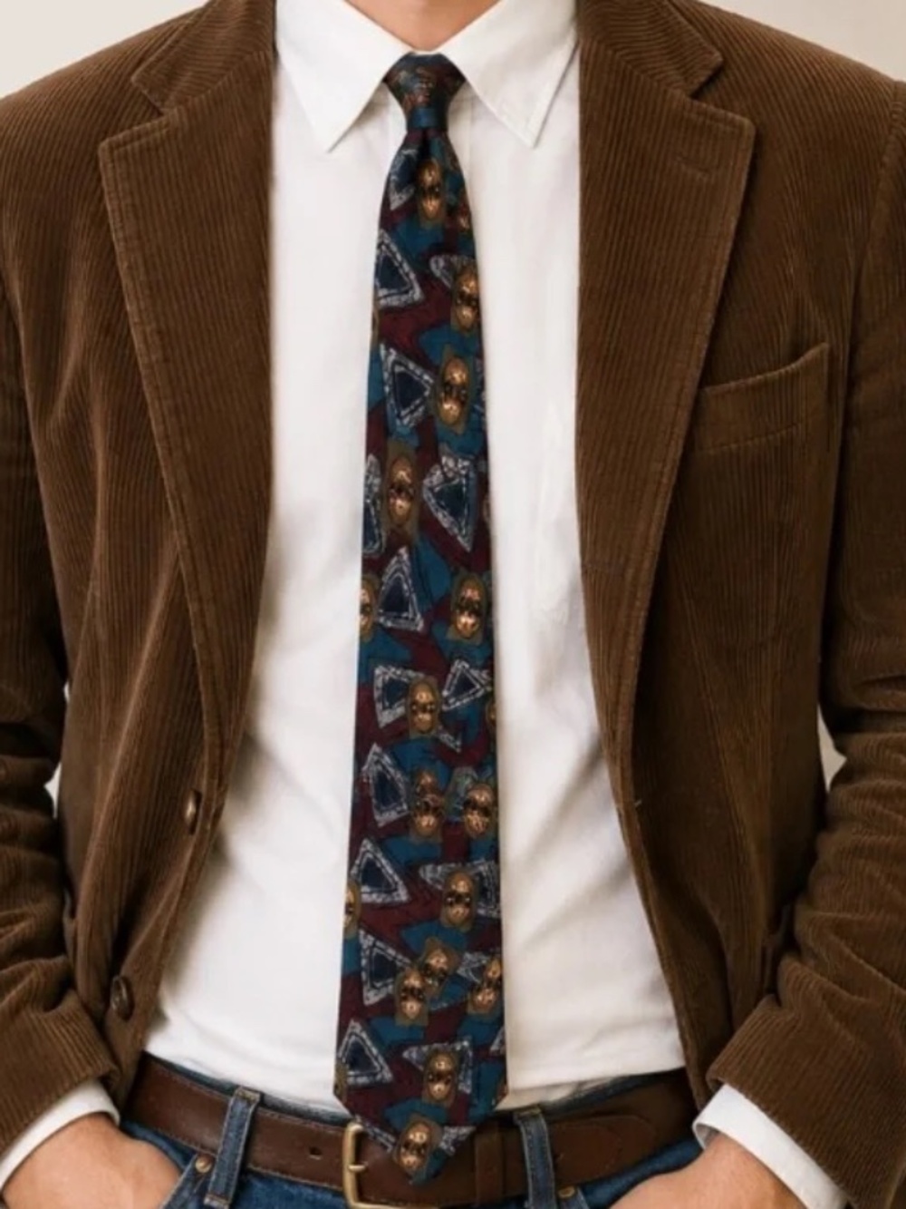 Vintage Etienne Aigner Tie Geometric Abstract Pattern Burgundy Brown Blue Poly